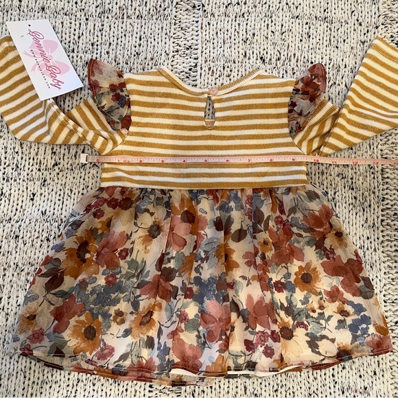Bonnie Jean Bonnie Baby Striped Floral Rosette Dress in Mustard Size 12 Mo NWT - Picture 4 of 6